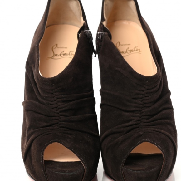 🔥 CHRISTIAN LOUBOUTIN - RED BOTTOM black Suede Treopli 120 Peep Toe Booties🔥 - Picture 2 of 10